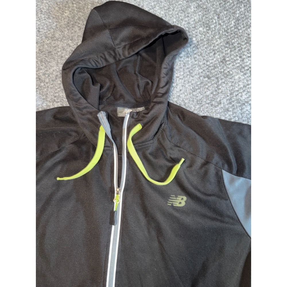 New Balance Athletic Full-Zip Hooded Tech Windbreaker Jacket, Black/ Gray Size M
